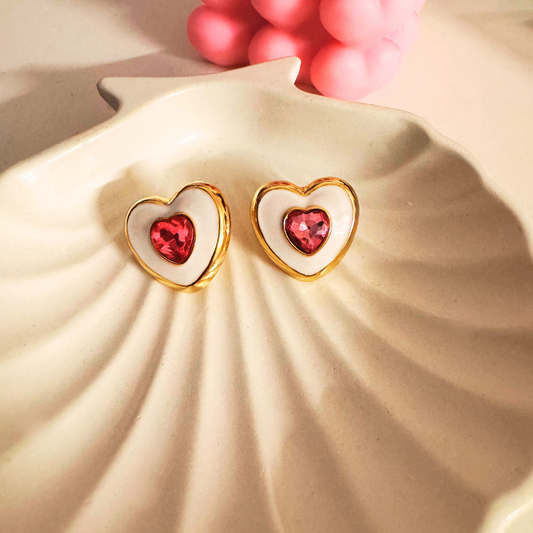 White & Pink Heart Earrings
