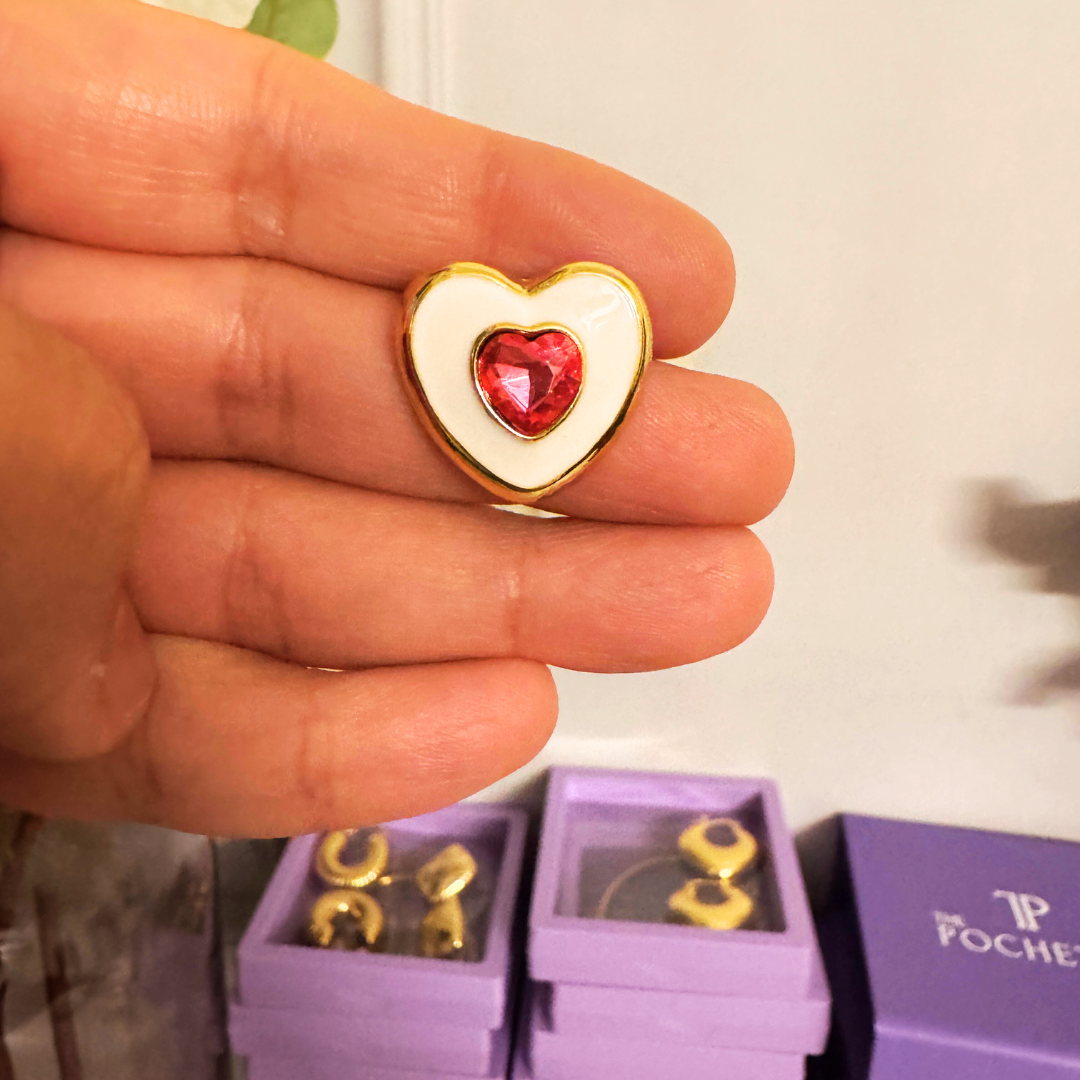 White & Pink Heart Earrings