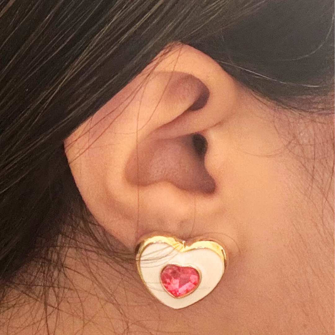 White & Pink Heart Earrings