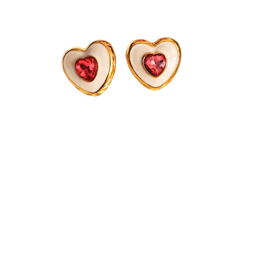 White & Pink Heart Earrings